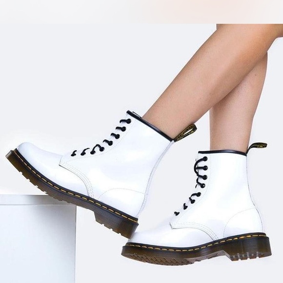 Dr. Martens Shoes - Dr. Martens 1460 White Patent Leather Lamper Ankle Boots..